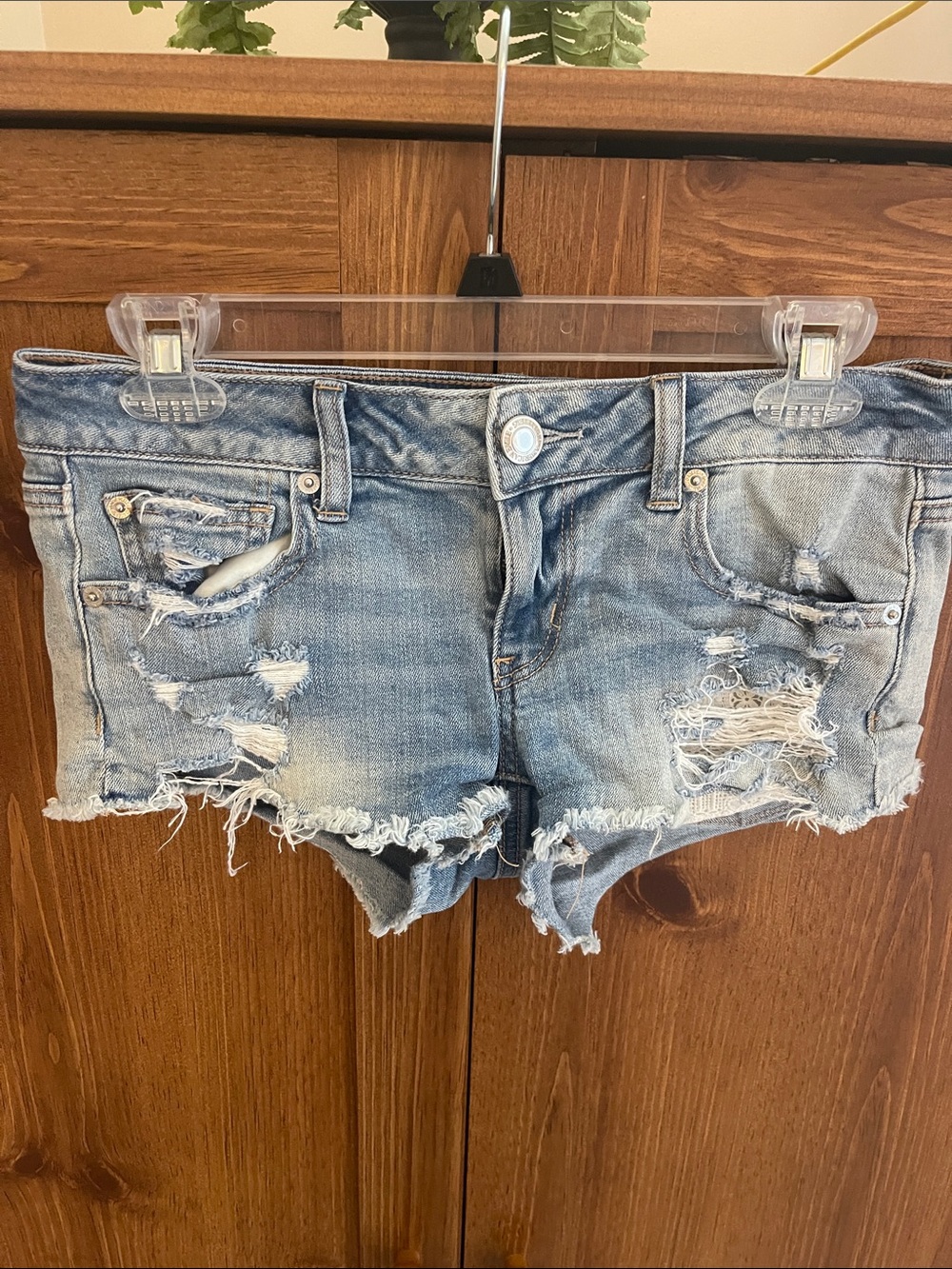 American Eagle Outfitters Light Blue Distressed Denim Cutoff Shorts